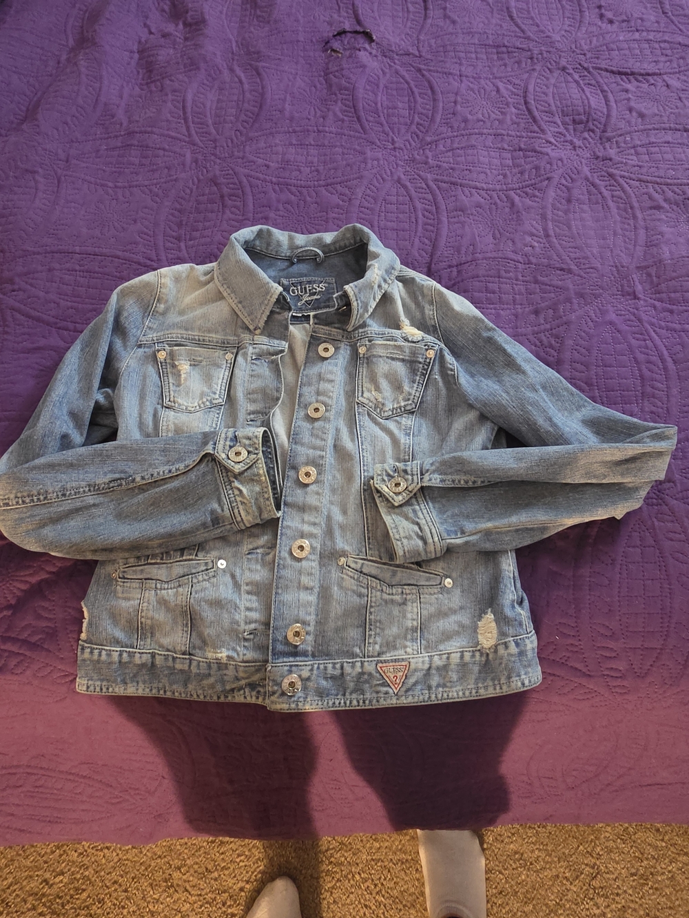 GUESS Junior's XL Light Wash Denim Jacket - Blue